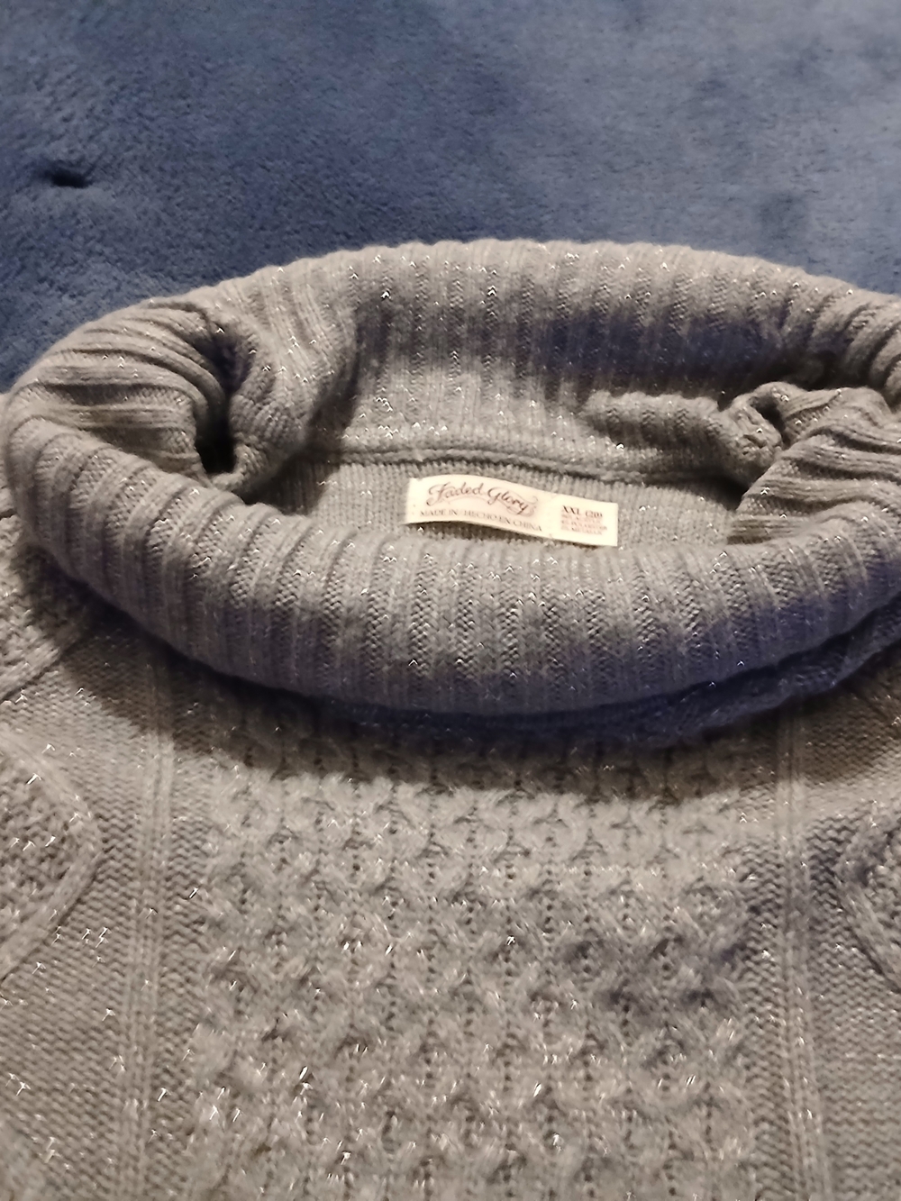 Faded Glory Silver-Accent Gray Cowl Neck Sweater